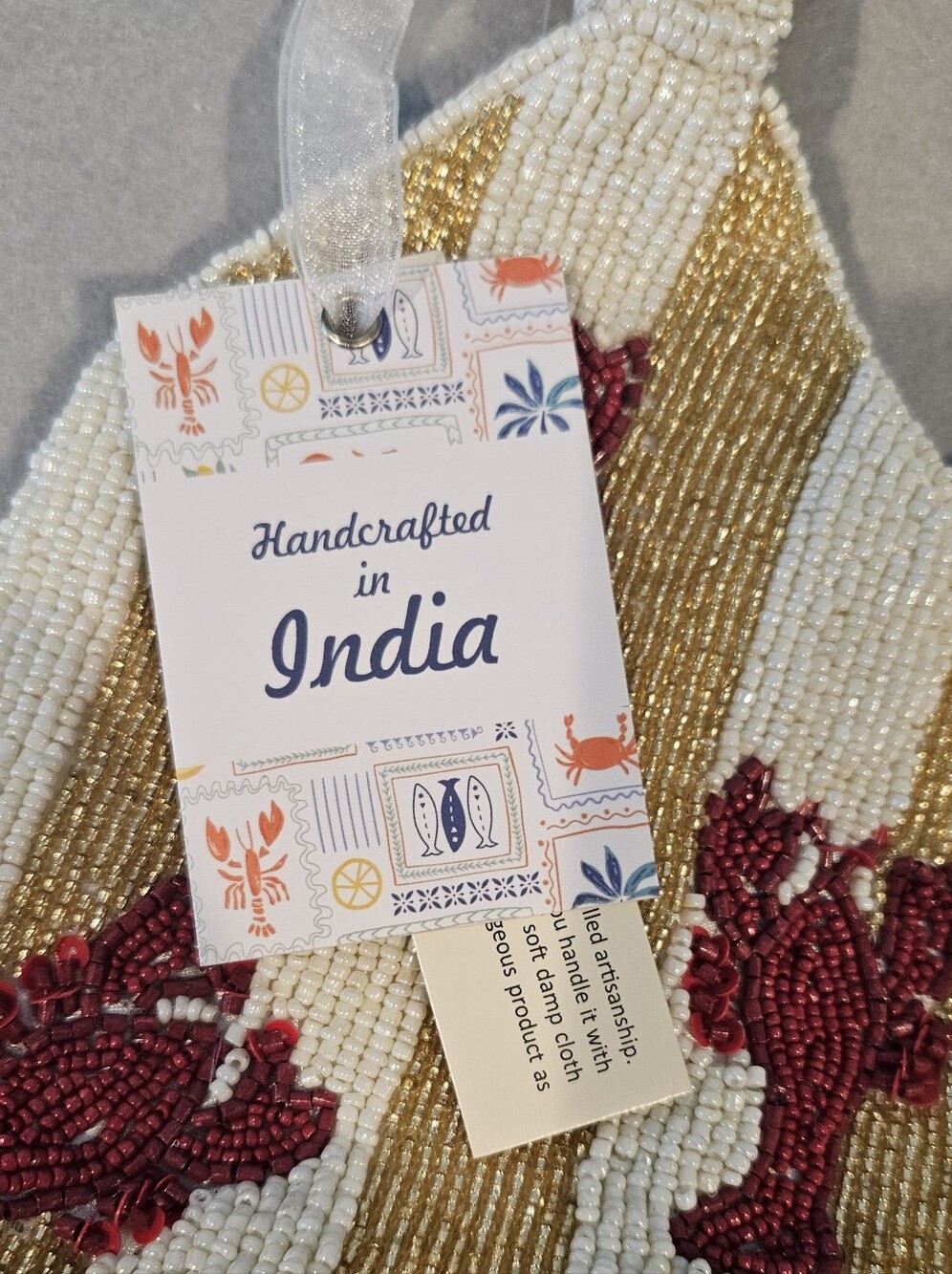 Handcrafted in India Viral Beaded Lobster Bag NWT Coastal Chic Statement Bag - Picture 14 of 16